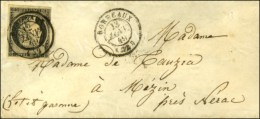 Càd T 15 BORDEAUX (32) 13 JANV. 49 / N° 3 Sur Lettre Pour Mezin (près Nerac). Au Verso,... - 1849-1850 Ceres