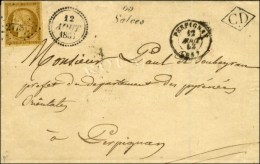 PC 2778 / N° 1 Bistre Brun Càd T 15 PERPIGNAN (65) Cursive 65 / Salces + CD Encadré Et Dateur B... - 1849-1850 Ceres