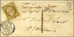 PC 128 / N° 1 Càd T 15 ARINTHOD (38) 19 SEPT. 52 B. RUR. T Sur Lettre Locale Avec Texte Daté Et... - 1849-1850 Ceres