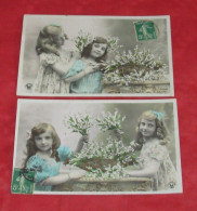 Fantaisie Série 2 Cartes Postales - Enfants Avec Fleurs   ----------- 352 - Verzamelingen & Reeksen