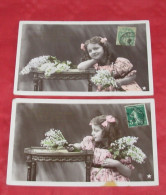 Fantaisie Série 2 Cartes Postales - Enfants Avec Fleurs   ----------- 352 - Verzamelingen & Reeksen