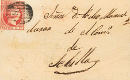 ISABEL II Isabel II. 1 De Enero De 1853 Sobre 1853. 6 Cuartos Rosa. PUENTEAREAS A SEVILLA. En El Frente Marca Prefilat&e - Altri & Non Classificati