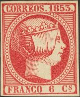 ISABEL II Isabel II. 1 De Enero De 1853 (*) 6 Cuartos Rosa. Enormes Márgenes Y Color Muy Excepcional. PIEZA DE LU - Altri & Non Classificati