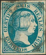 ISABEL II Isabel II. 1 De Enero De 1851 º 6 Reales Azul. Excepcional Color Y Enormes Márgenes. PIEZA DE LUJO - Altri & Non Classificati