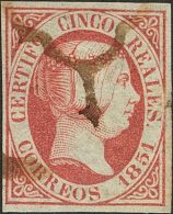 ISABEL II Isabel II. 1 De Enero De 1851 º 5 Reales Rosa. Pequeño Puntito Claro. MAGNIFICO.(Edifil 2016: 375& - Altri & Non Classificati