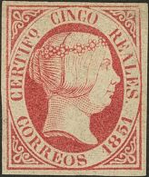 ISABEL II Isabel II. 1 De Enero De 1851 (*) 5 Reales Rosa. Excepcional Color E Impresión Muy Nítida, Adem& - Altri & Non Classificati