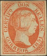 ISABEL II Isabel II. 1 De Enero De 1851 * 2 Reales Naranja (pequeño Puntito Claro). Enormes Márgenes Y Col - Altri & Non Classificati