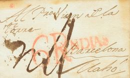 PREFILATELIA Correo Transatlántico Sobre 1787. MONTEVIDEO A MAHON. Marca YNDIAS, En Rojo De Los Correos Mar&iacut - Altri & Non Classificati