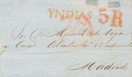 PREFILATELIA Correo Transatlántico Sobre 1851. LA HABANA A MADRID (corte De Desinfección). Marca YNDIAS, E - Altri & Non Classificati