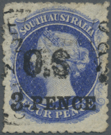 1877, QV 4d Ultramarine Surcharged '3 PENCE' And Optd. 'O.S' With Variety 'No Stop After S' Fine Used With Minor... - Usati