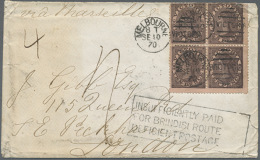 1866, Envelope Bearing A BLOCK OF FOUR (!) Of Victoria 10 D. Lilac-brown On Rose Paper (stamps Upper Side Transport... - Nuovi