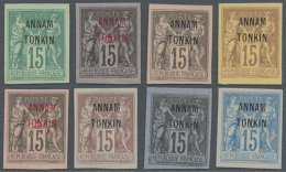 1888 Set Of Eight Different Colours Of The 15c Sage Type Imperforated Overprinted "ANNAM TONKIN". VERY RARE AND... - Altri & Non Classificati