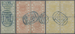 1882, Large Dragon Thick Paper, Set Used With Blue Seal "Peking": 1 Ca. Pair, 3 Ca. And 5 Ca. Blocks Of Four.... - Altri & Non Classificati