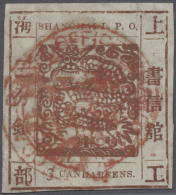 1866/77: Large Dragon 3ca. Red-brown On Thin Hard Paper, Used And Cancelled By Red "LOCAL POST OFFICE SHANGHAI"... - Cina (Shanghai)