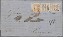 1862, German States To China : Folded Envelope From THURN & TAXIS Bearing Horizontal Pair 3 Sgr. Brown-red And... - Altri & Non Classificati