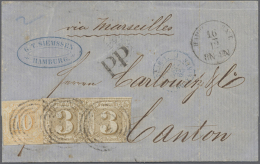 1865, German States To China : Folded Envelope From THURN & TAXIS Bearing Horizontal Pair 3 Sgr. Ochre And 10... - Altri & Non Classificati