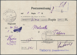 1916, Postanweisung über 1 Rupie Von "TABORA 20.4.16" Mit 7½ Heller Barfrankierung, Rückseitig... - Africa Orientale Tedesca