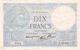 10 FRANCS MINERVE @ Date Rare Du 5 Mars 1942 Craquant TTB @ Billet Français - 10 F 1916-1942 ''Minerve''