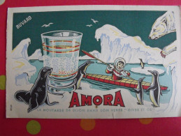 Buvard Moutarde Amora. Dijon. Verre Esquimau Pingouin Otarie Phoque Ours Blanc. Vers 1950 - Senape