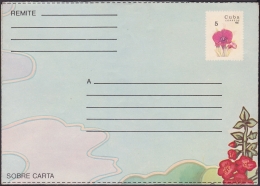 1987-EP-171 CUBA POSTAL STATIONERY 1987 Ed.204 ERROR WITHOUT GOLDEN COLOR FALTA MARCO DORADO DEL SELLO. FLOWER. - Cartas & Documentos