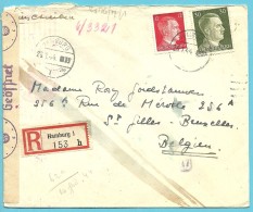 Brief Aangetekend Met Stempel HAMBURG Op 26/1/44 Naar Bruxelles , Met Censuur Gepruft (VK) - Guerre 40-45 (Lettres & Documents)