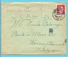 Brief Met Stempel HOHENLIMBURG 1943 Naar HORNU , Met Censuur - Guerre 40-45 (Lettres & Documents)