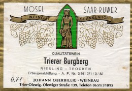 Etiquette RIESLING  - Weingut ST Annenhof - Johann OBERBILLIG - Riesling