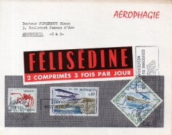 Carte Publicitaire Médicale Des Laboratoires SOCA, Monte-Carlo - Félisédine Avec 3 Timbres Oblitérés 1964 - Covers & Documents