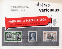 Carte Publicitaire Médicale Des Laboratoires SOCA, Monte-Carlo - Avec 3 Timbres Oblitérés 1965 - Briefe U. Dokumente