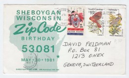 USA/Switzerland SHEBOYGAN ZIPCODE BIRTHDAY 53081 COVER 1990 - Codice Postale