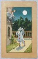 LITHO Art  Fond Beige ILLUSTRATEUR  Busi ? Hardy ?  Femme Fille Colombine Balcon Pierrot ARLEQUIN  Serenade Lune Blanche - Hardy, Florence