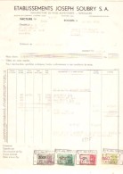 Facture -ETABLISSEMENT JOSEPH SOUBRY S.A.- Roulers - 1949 (pates Alimentaires) - Food