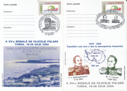 PLORA PHILATELIC EXHIBITION, RUSSIAN EXPEDITION, AUSTRALIAN BASE, PC STATIONERY, ENTIER POSTAL, 2X, 2004, ROMANIA - Other & Unclassified