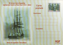 ANTARCTIC EXPEDITION, CAPTAIN SCOTT, SHIP, PC STATIONERY, ENTIER POSTAL, 2002, ROMANIA - Expediciones Antárticas