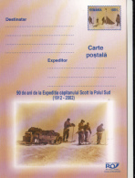ANTARCTIC EXPEDITION, CAPTAIN SCOTT, SLED, SKIING, CREW, PC STATIONERY, ENTIER POSTAL, 2002, ROMANIA - Antarctic Expeditions