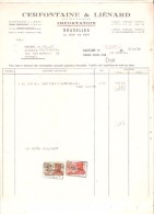 Facture - CERFONTAINE & LIENARD S.A. - Bruxelles - 1950  ( Poissons) - Lebensmittel