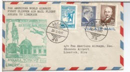 TURQUIA 1947 CC PRIMER VUELO ANKARA LIMERICK IRLANDA AL DORSO LLEGADA - Cartas & Documentos