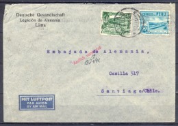 1940 , PERÚ , CORREO CONSULAR DE LIMA A SANTIAGO DE CHILE , MARCA " AMTLICH VERWERTET " - Pérou