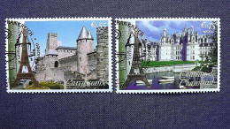 UNO-Wien 467/8 Oo/ESST, UNESCO-Welterbe: Frankreich: Festungsstadt Carcassonne, Schloss Chambord - Gebruikt