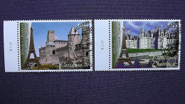 UNO-Wien 467/8 Oo/ESST, UNESCO-Welterbe: Frankreich: Festungsstadt Carcassonne, Schloss Chambord - Gebruikt