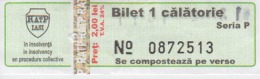 Transportation Ticket Tram Tramway Ticket 1 Travel Iasi Romania - Europe