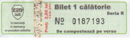 Transportation Ticket Tram Tramway Ticket 1 Travel Iasi Romania - Europe