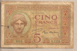 Madagascar - Banconota Circolata Da 5 Franchi - 1937 - Madagaskar