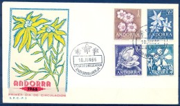 1966 , ANDORRA ESPAÑOLA , ED. 68 / 71 , SOBRE DE PRIMER DIA DE CIRCULACIÓN , FLORES DEL PRINCIPADO - Otros & Sin Clasificación