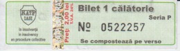 Transportation Ticket Tram Tramway Ticket 1 Travel Iasi Romania - Europe