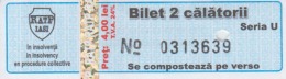 Transportation Ticket Tram Tramway Ticket 2 Travels Iasi Romania - Europe