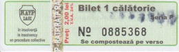 Transportation Ticket Tram Tramway Ticket 1 Travel Iasi Romania - Europa