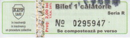 Transportation Ticket Tram Tramway Ticket 1 Travel Iasi Romania - Europa