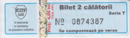 Transportation Ticket Tram Tramway Ticket 2 Travels Iasi Romania - Europe