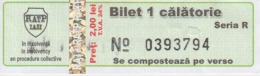 Transportation Ticket Tram Tramway Ticket 1 Travel Iasi Romania - Europe